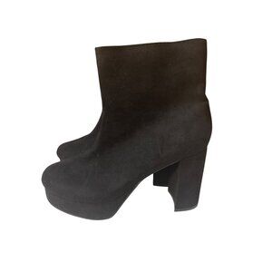 Torrid 9.5WW Black Platform Block Heel Ankle Boots Stretch Fabric Side Zip Women